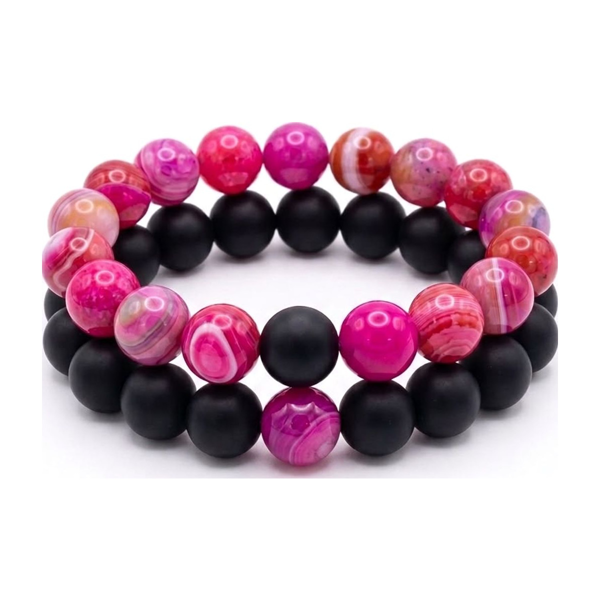 Pink Banded Agate × Black Matte Onyx