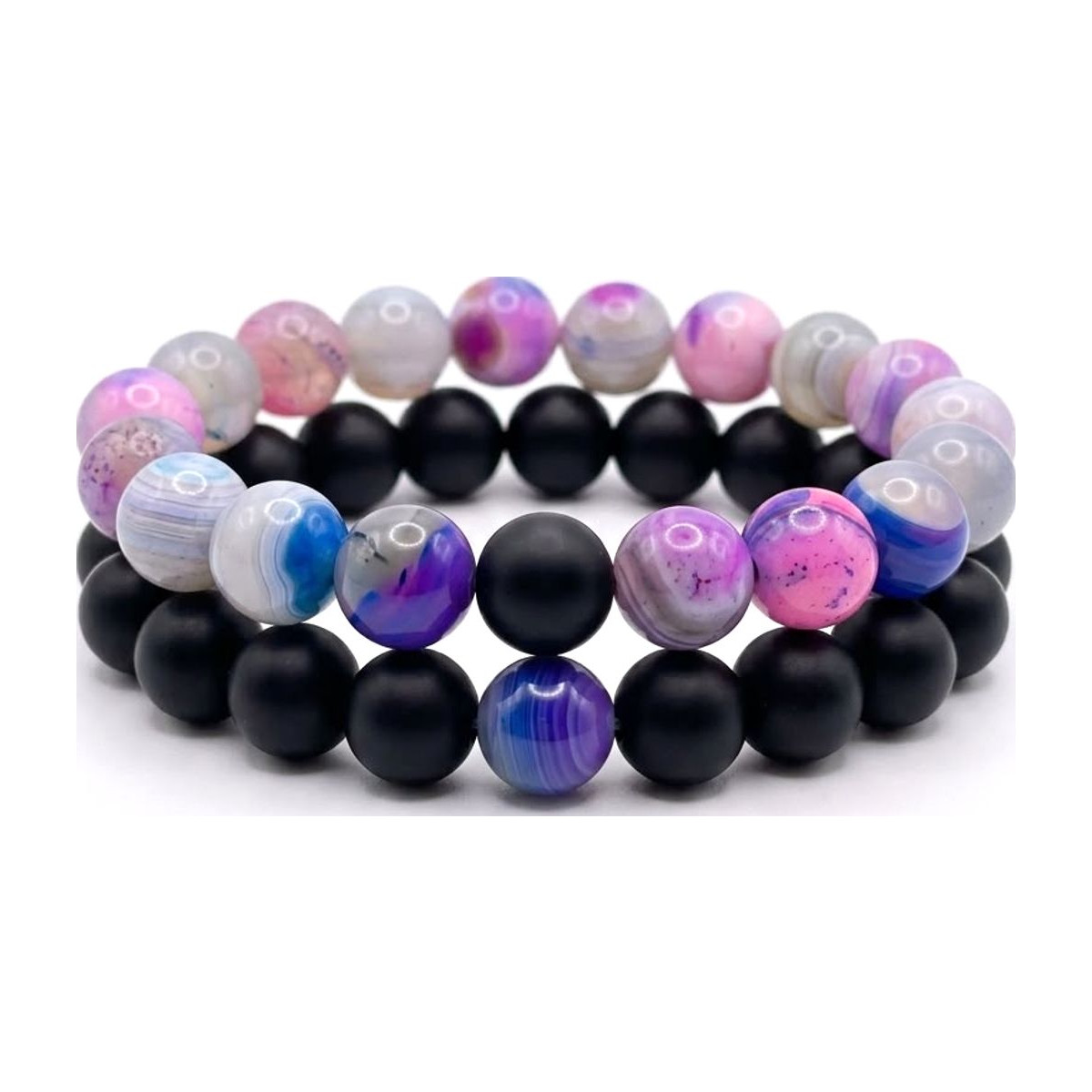 Lilac Banded Agate × Black Matte Onyx