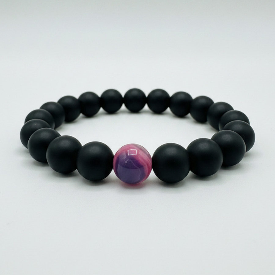 Pink & Purple Banded Agate x Black Matte Onyx