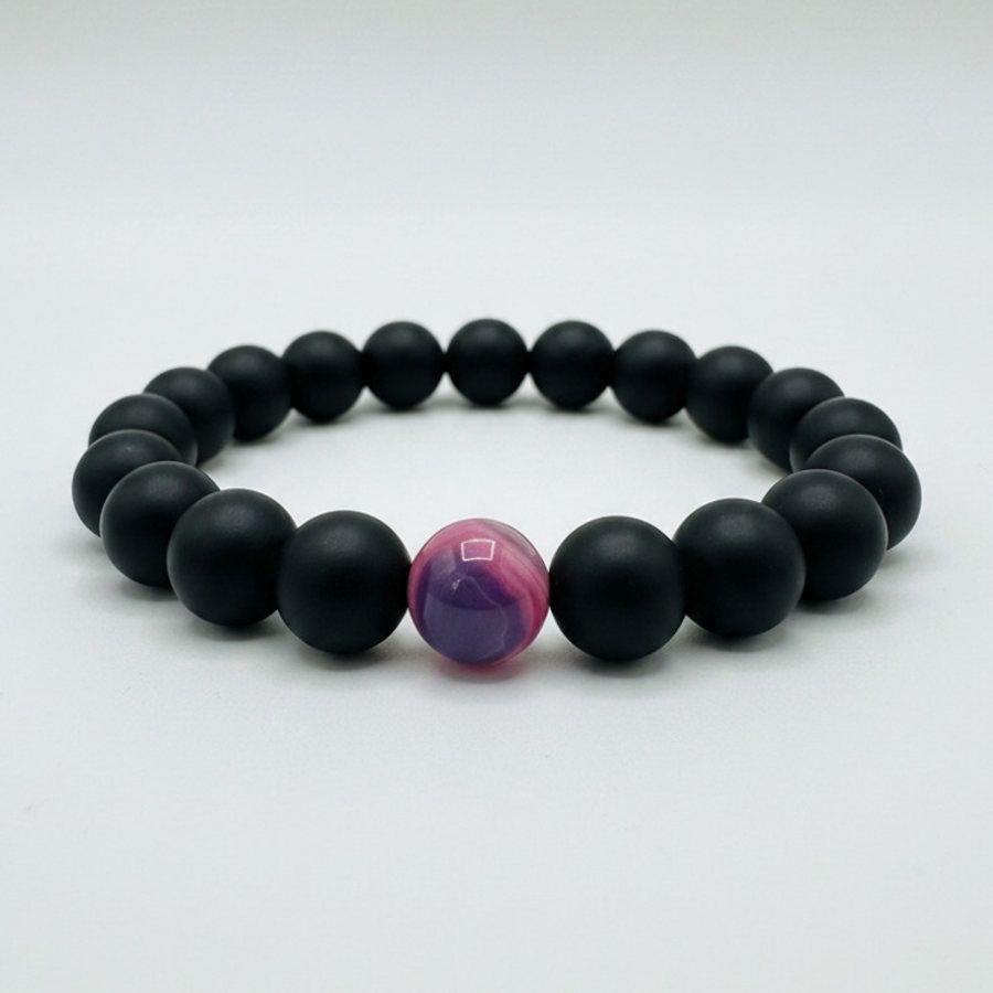 Pink & Purple Banded Agate x Black Matte Onyx
