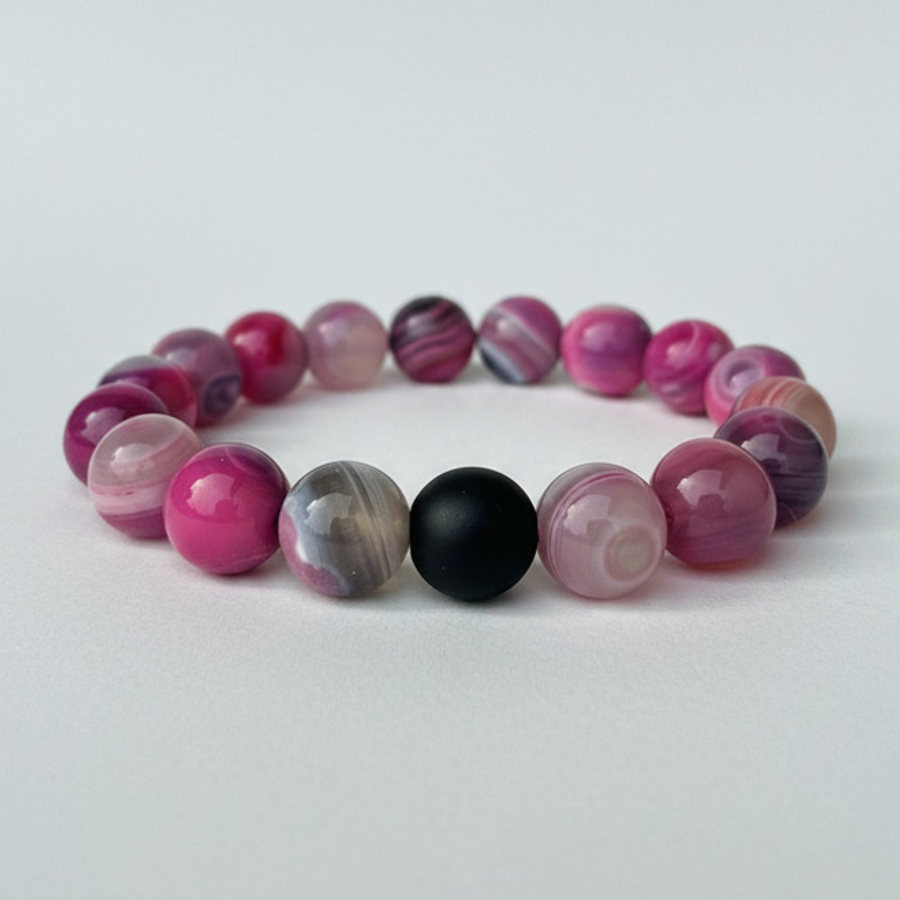 Pink & Purple Banded Agate x Black Matte Onyx