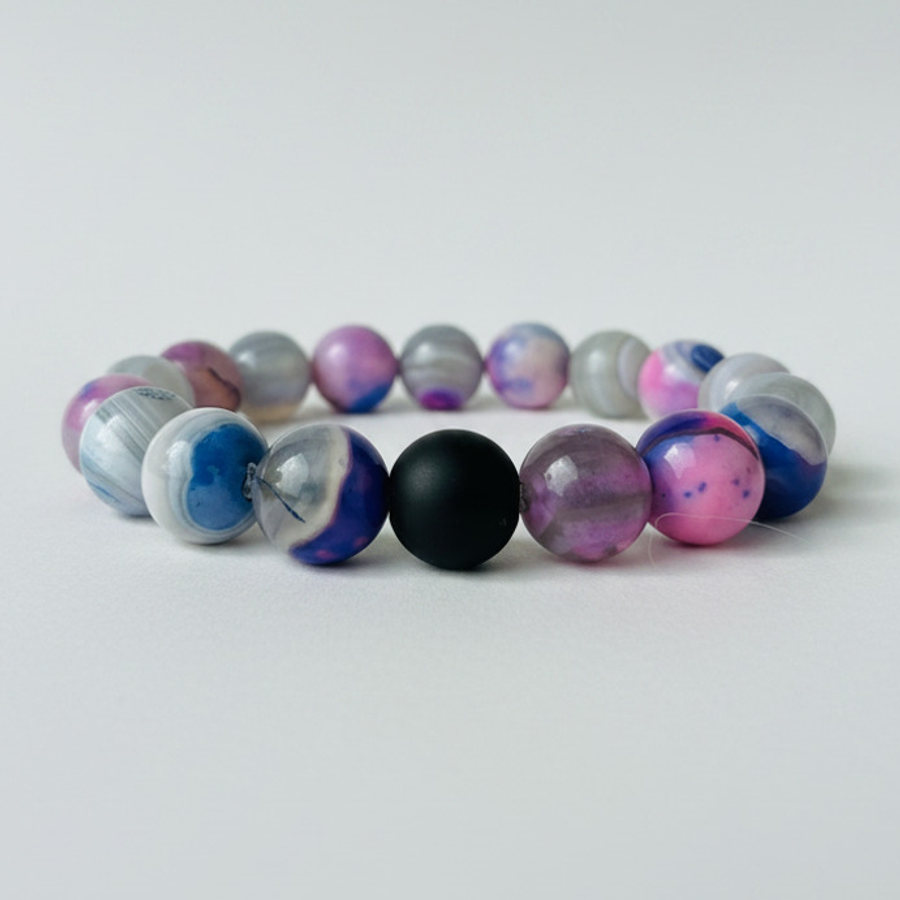 Lilac Striped Agate x Black Matte Onyx