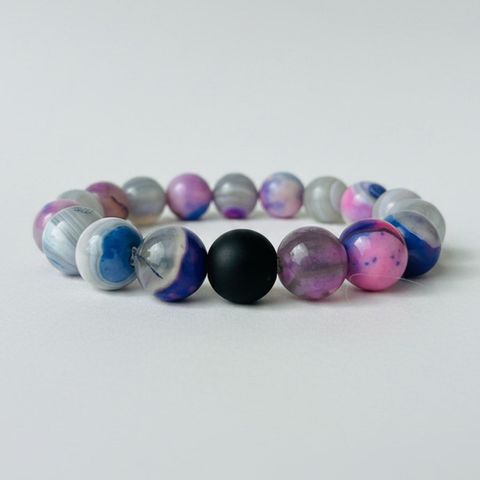 Lilac Striped Agate x Black Matte Onyx